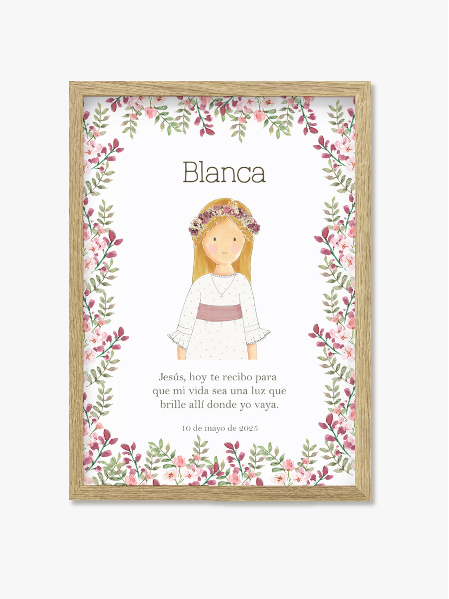 Cuadro Madera Comunión Guinda Rosa