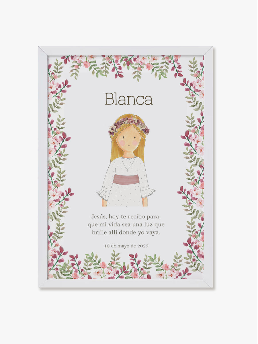 Cuadro Madera Blanco Comunión Guinda Rosa