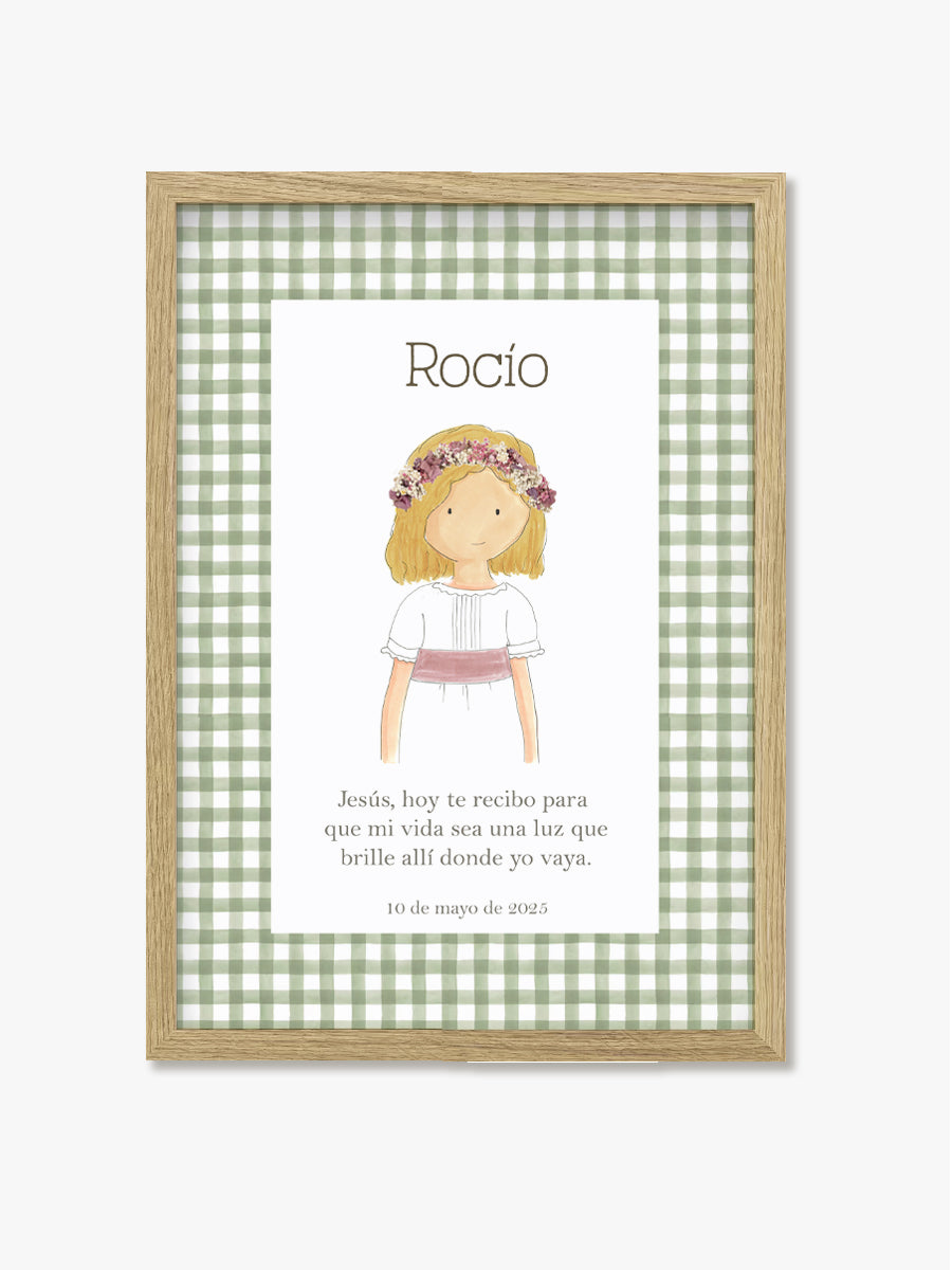 Cuadro Madera Comunión Vichy Verde