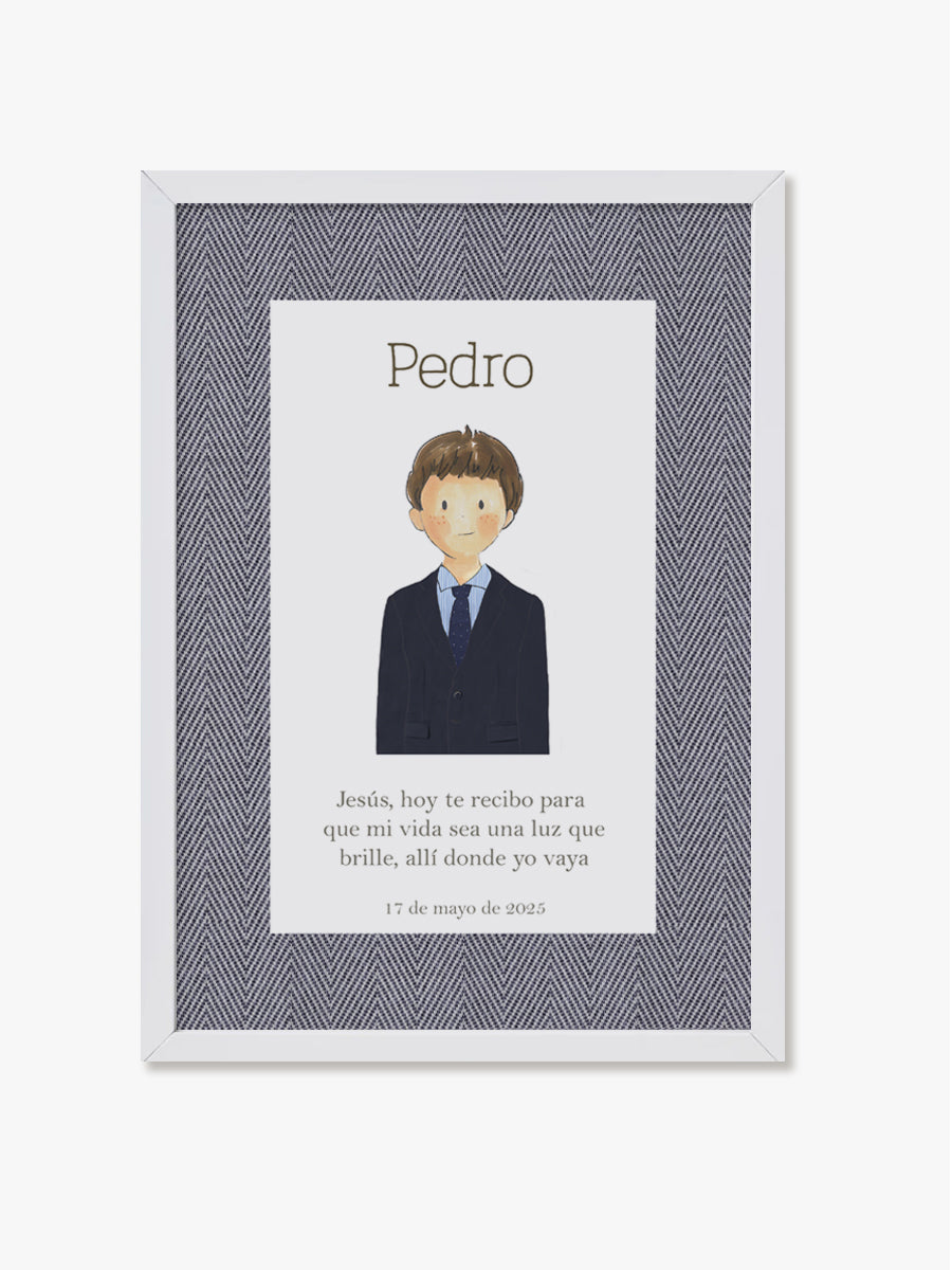 Cuadro Madera Blanco Comunión Espiga Azul