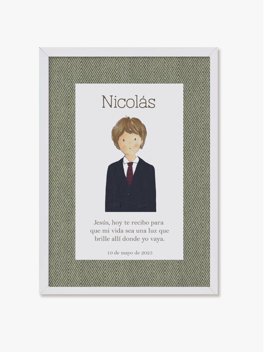 Cuadro Madera Blanco Comunión Espiga Verde