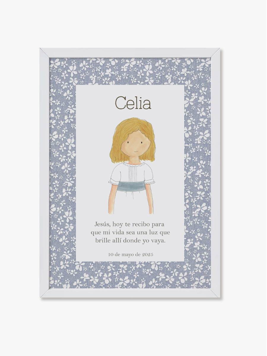 Cuadro Madera Blanco Comunión París Azul