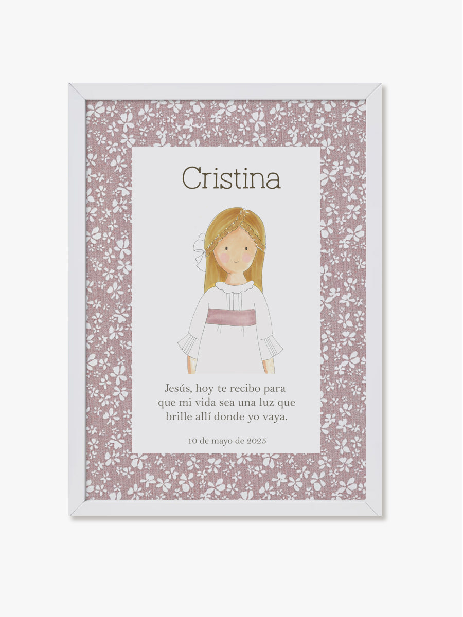 Cuadro Madera Blanco Comunión París Rosa
