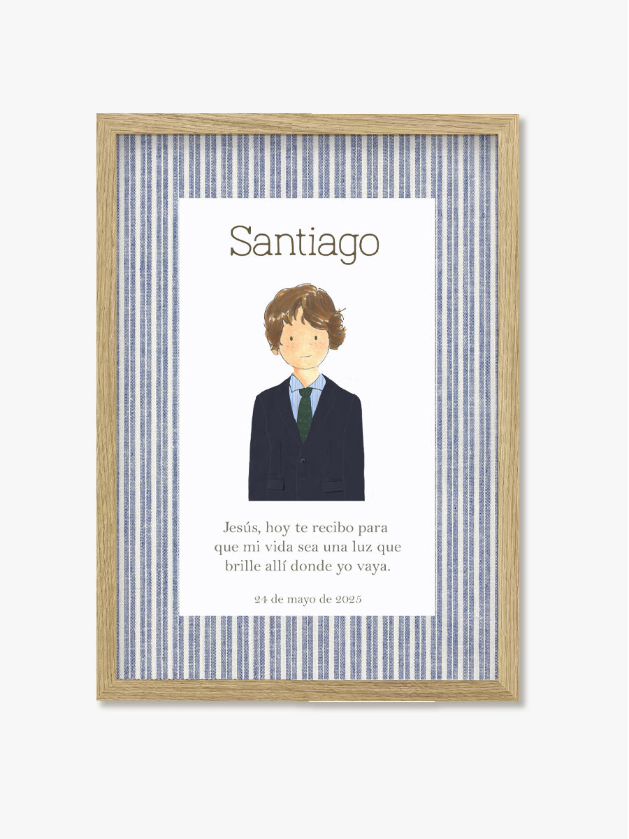 Cuadro Madera Comunión Raya Azul