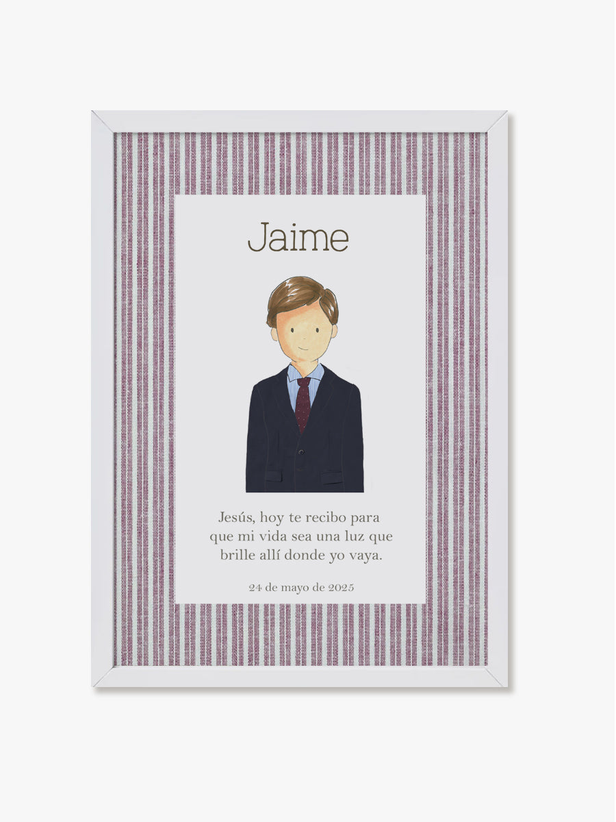 Cuadro Madera Blanco Comunión Raya Burdeos