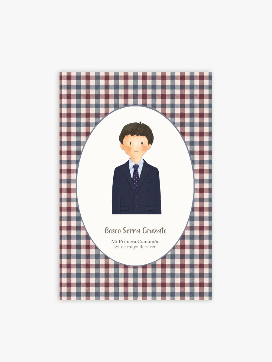 Recordatorio Comunión Vichy Azul Burdeos