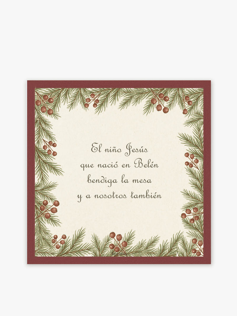 Mantel Cuadrado Navidad Bendición Ramas Rojo