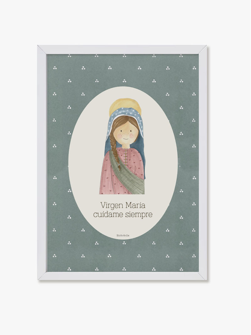 Cuadro Comunión Virgen Motas Verde
