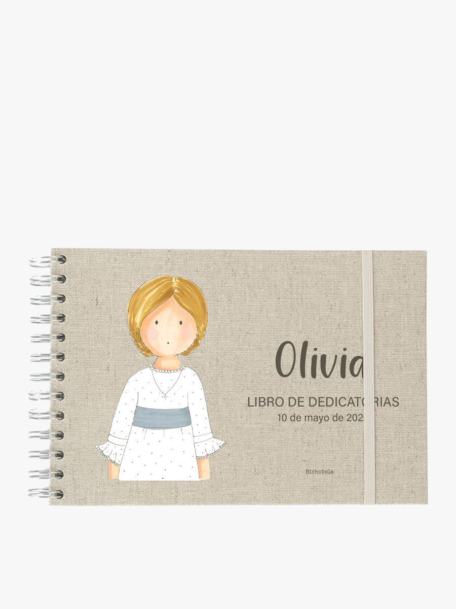 Libro de dedicatorias Primera Comunión personalizable con nombre Greta diseño plumeti