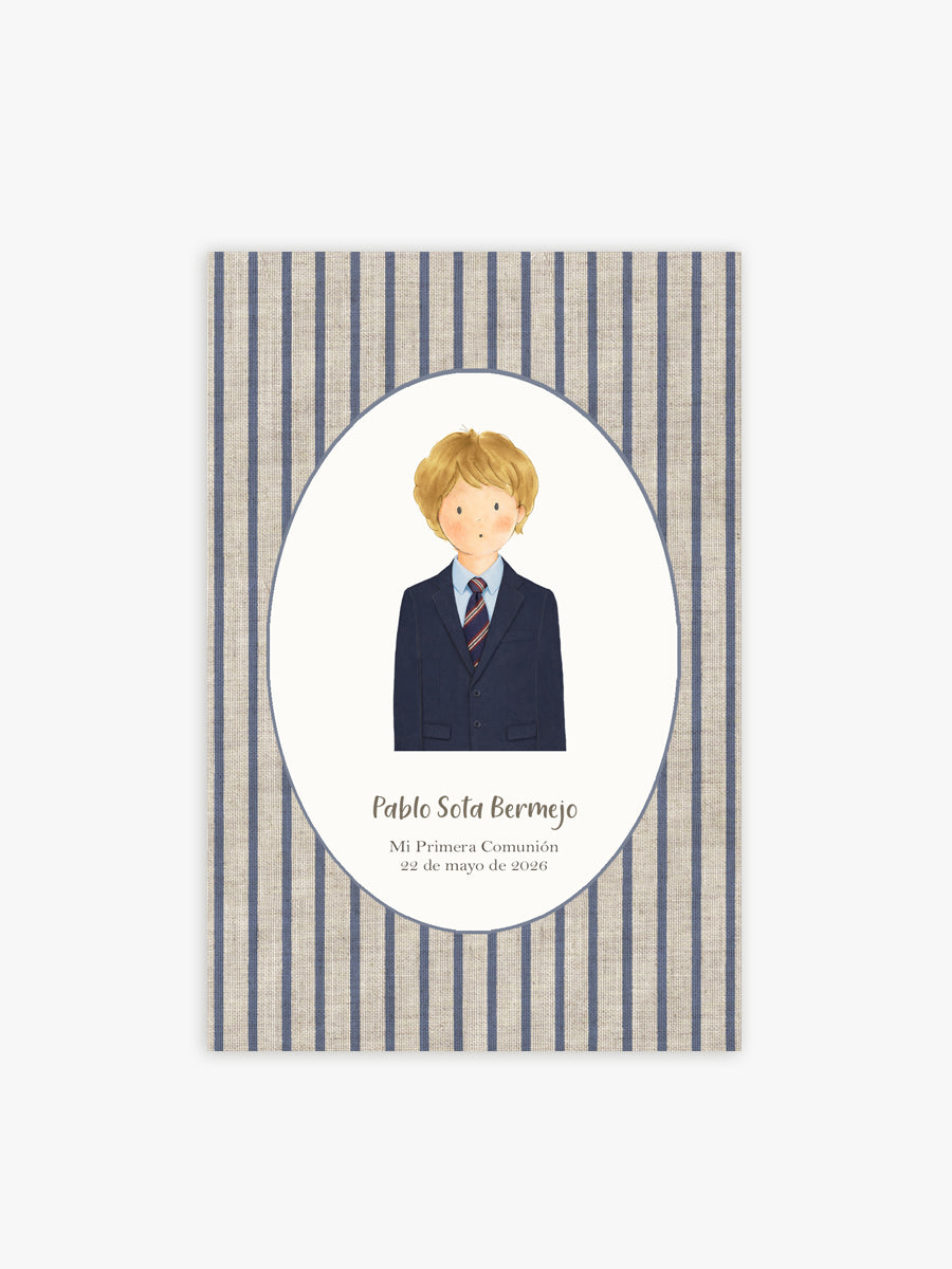 Recordatorio Comunión Raya Rústica Azul