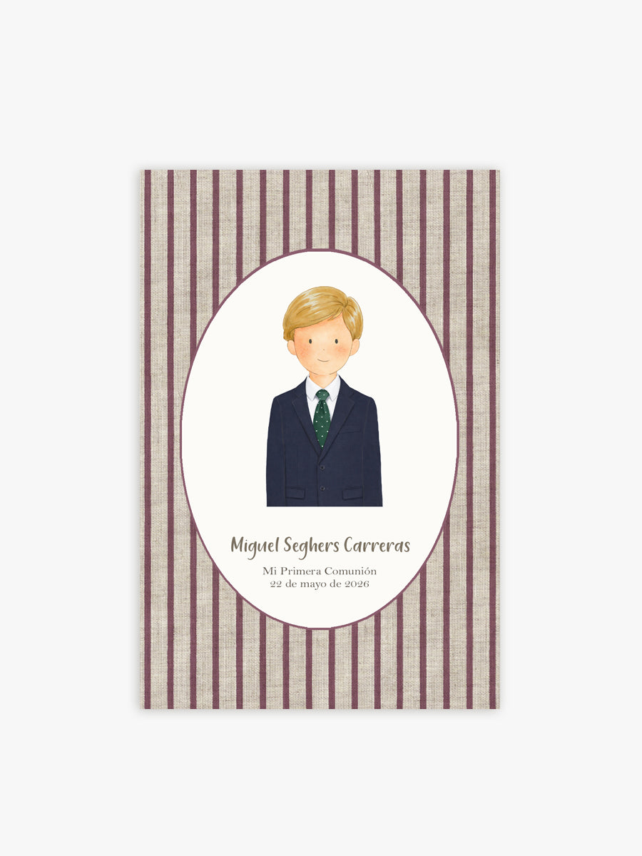 Recordatorio Comunión Raya Rústica Burdeos