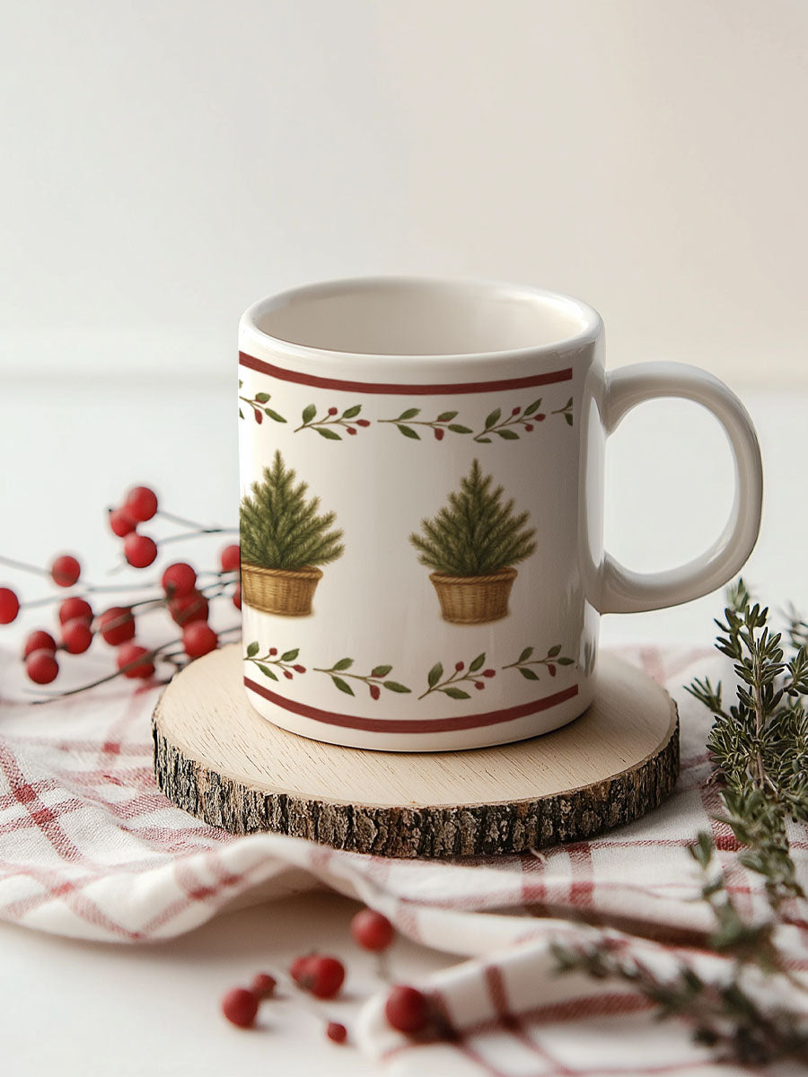 Taza Navidad abetos - detalle del diseño en cerámica