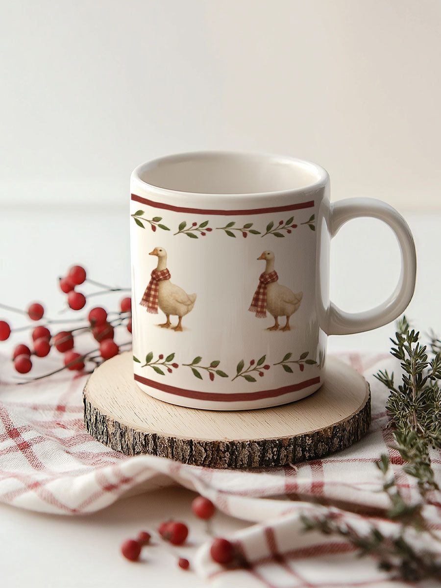 Taza Navidad ocas - detalle del diseño en cerámica