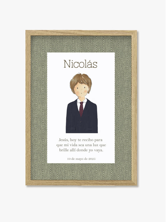 Cuadro de madera natural Primera Comunión diseño Espiga Verde personalizable con nombre y fecha