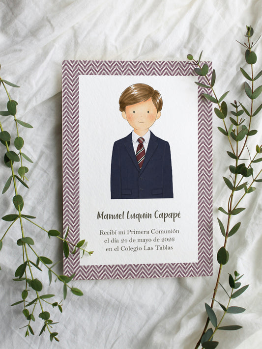 Recordatorio Comunión Espiga Burdeos