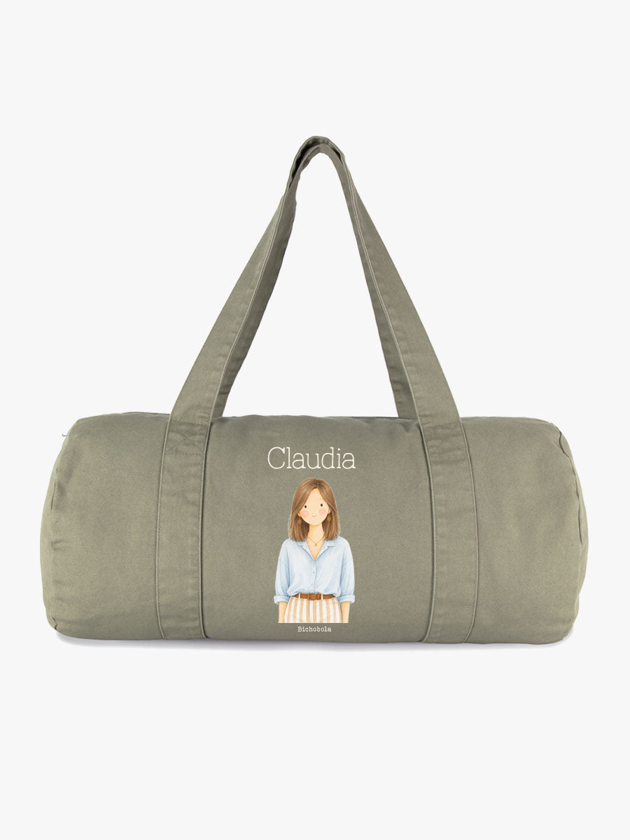 bolsa cilíndrica de color aloe personalizada con el nombre