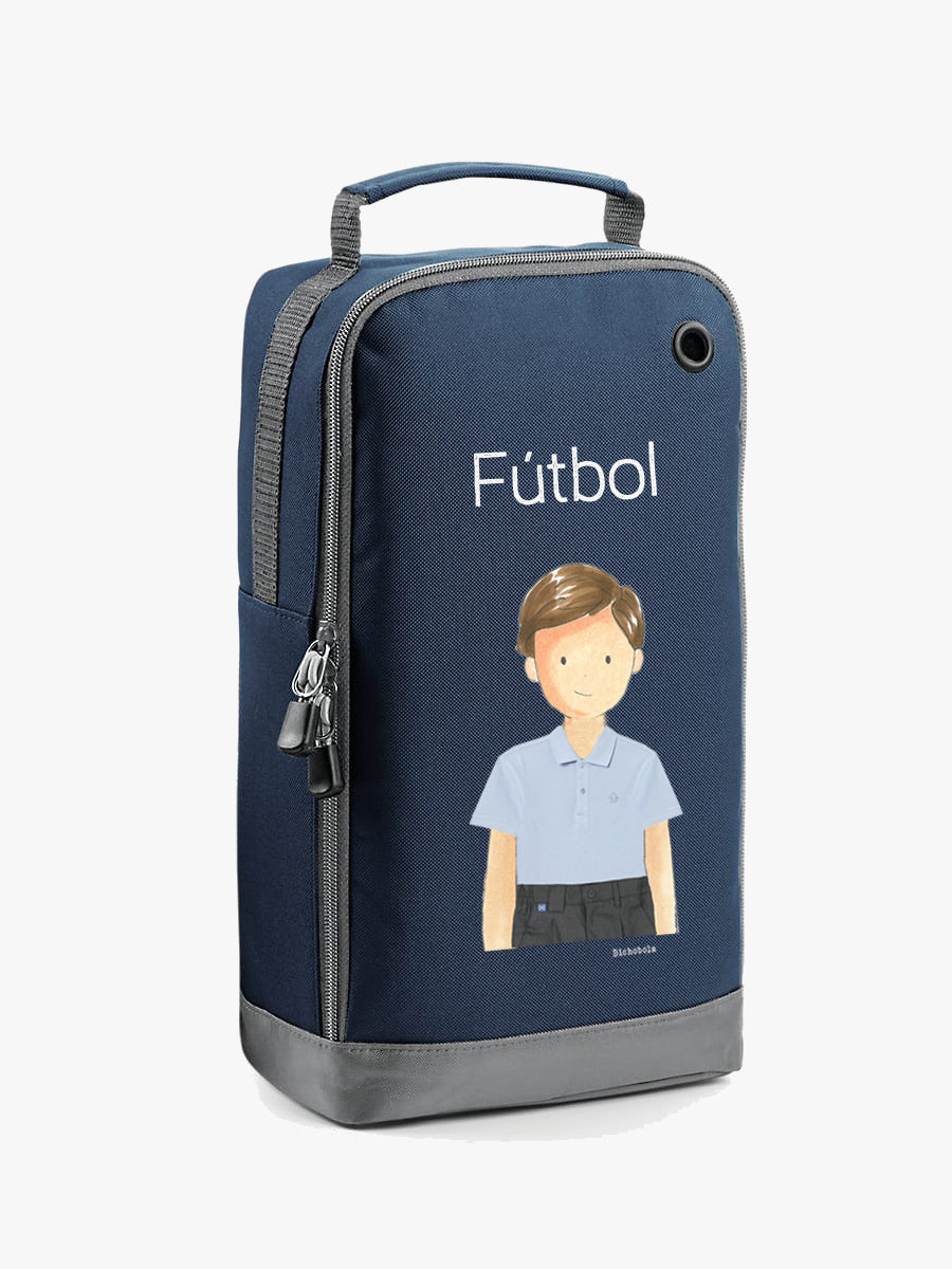 bolsa de zapatillas de color azul con diseño uniforme colegios fomento 