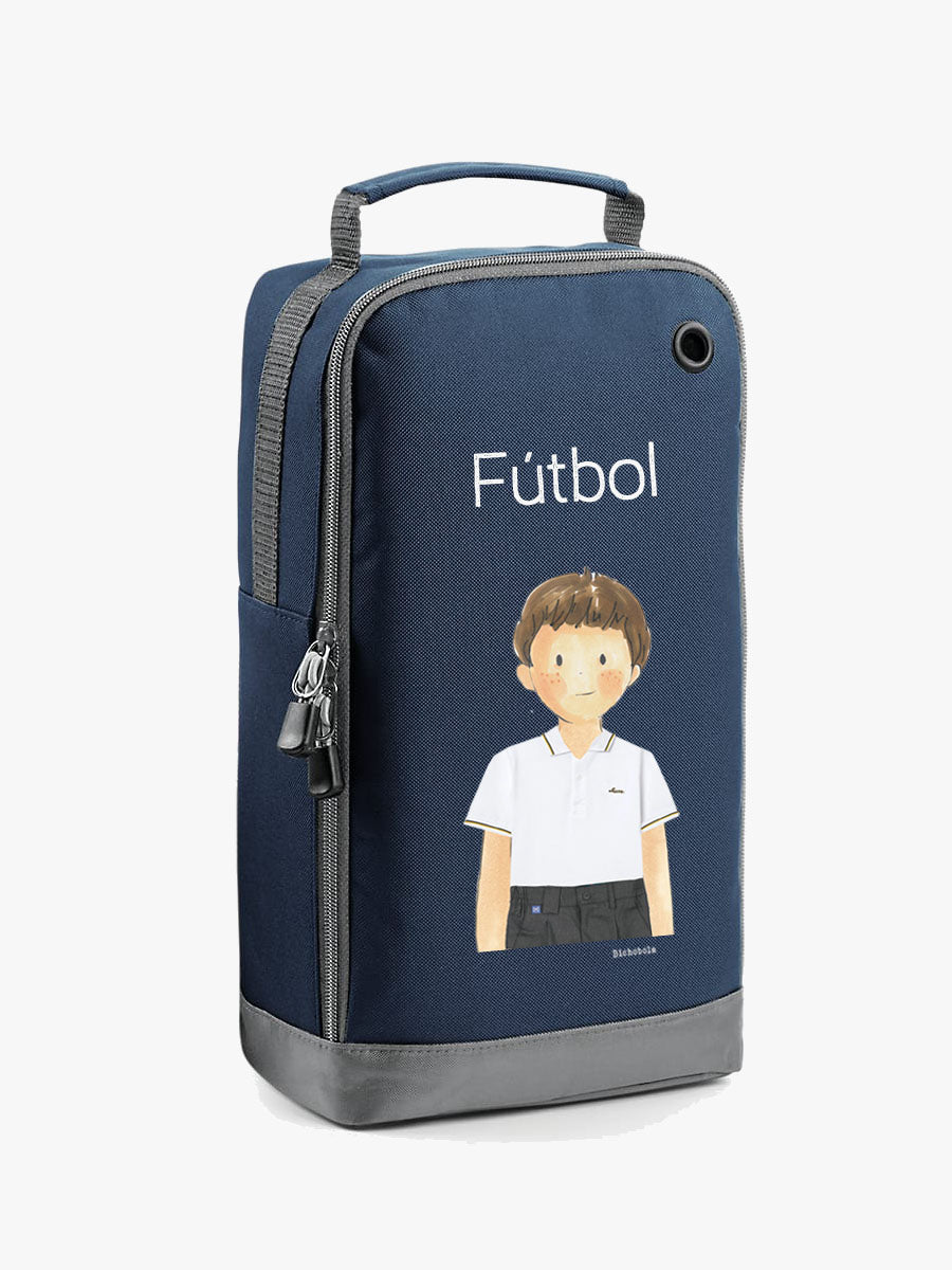 bolsa de zapatillas de color azul con diseño colegio san josé de cluney
