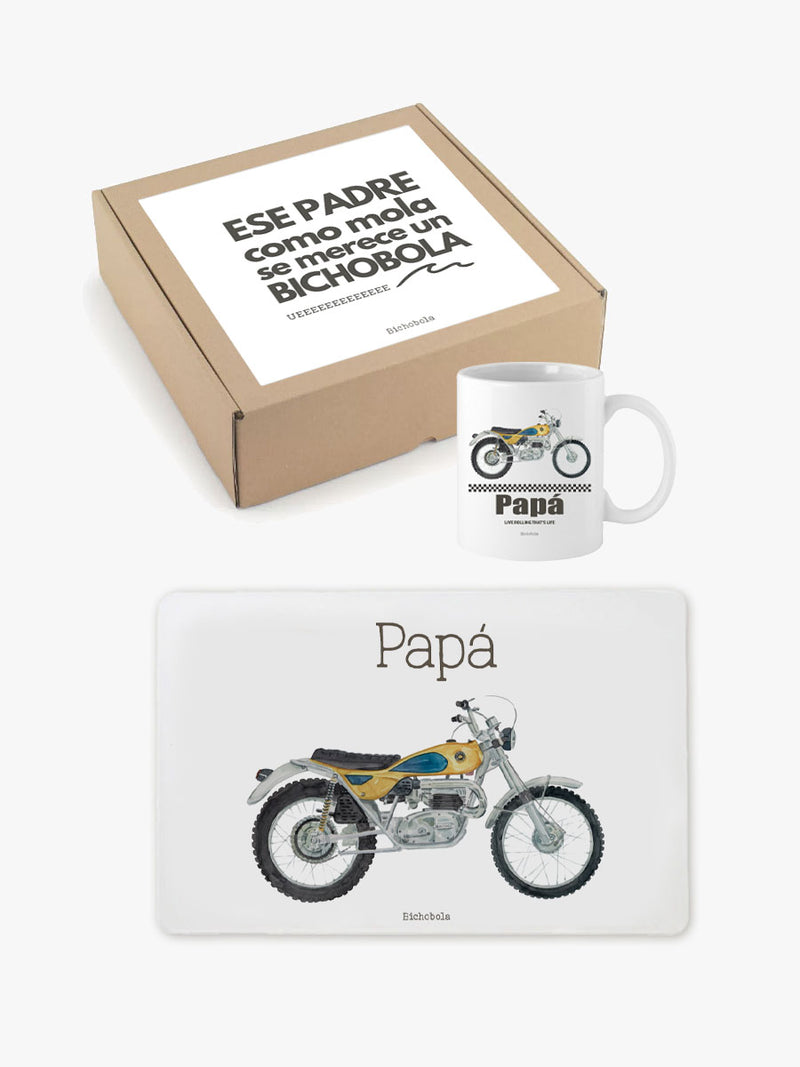 Pack Día del Padre Desayuno Motos - Mantel y Taza Personalizable