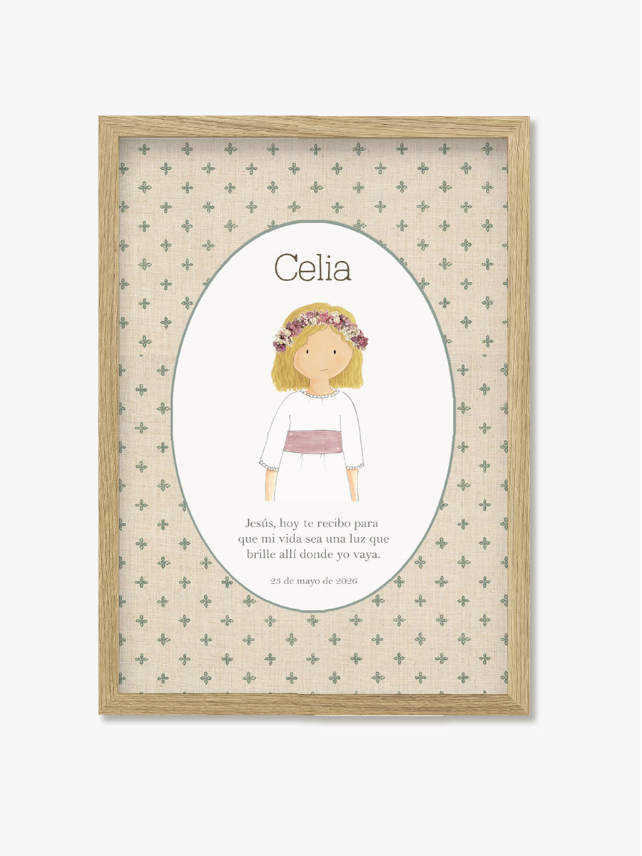 Cuadro Comunión Cruces personalizable con nombre y fecha para niña