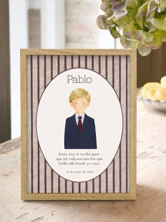 Cuadro Comunión Raya Rústica Burdeos