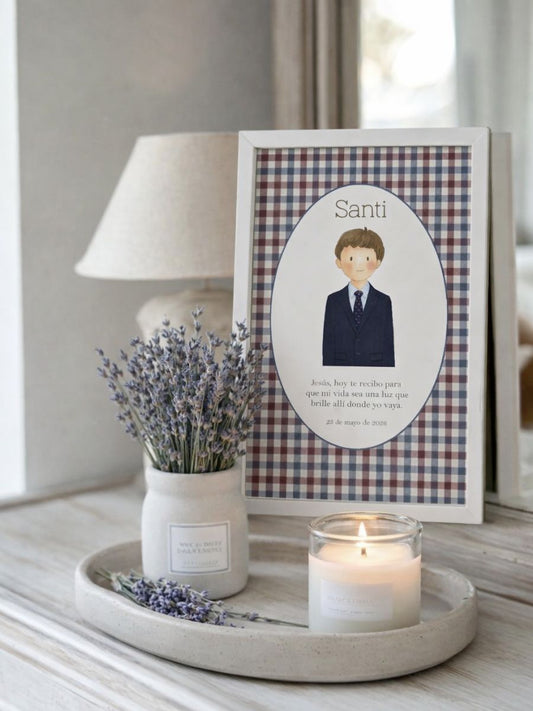 Cuadro Comunión Vichy Azul Burdeos