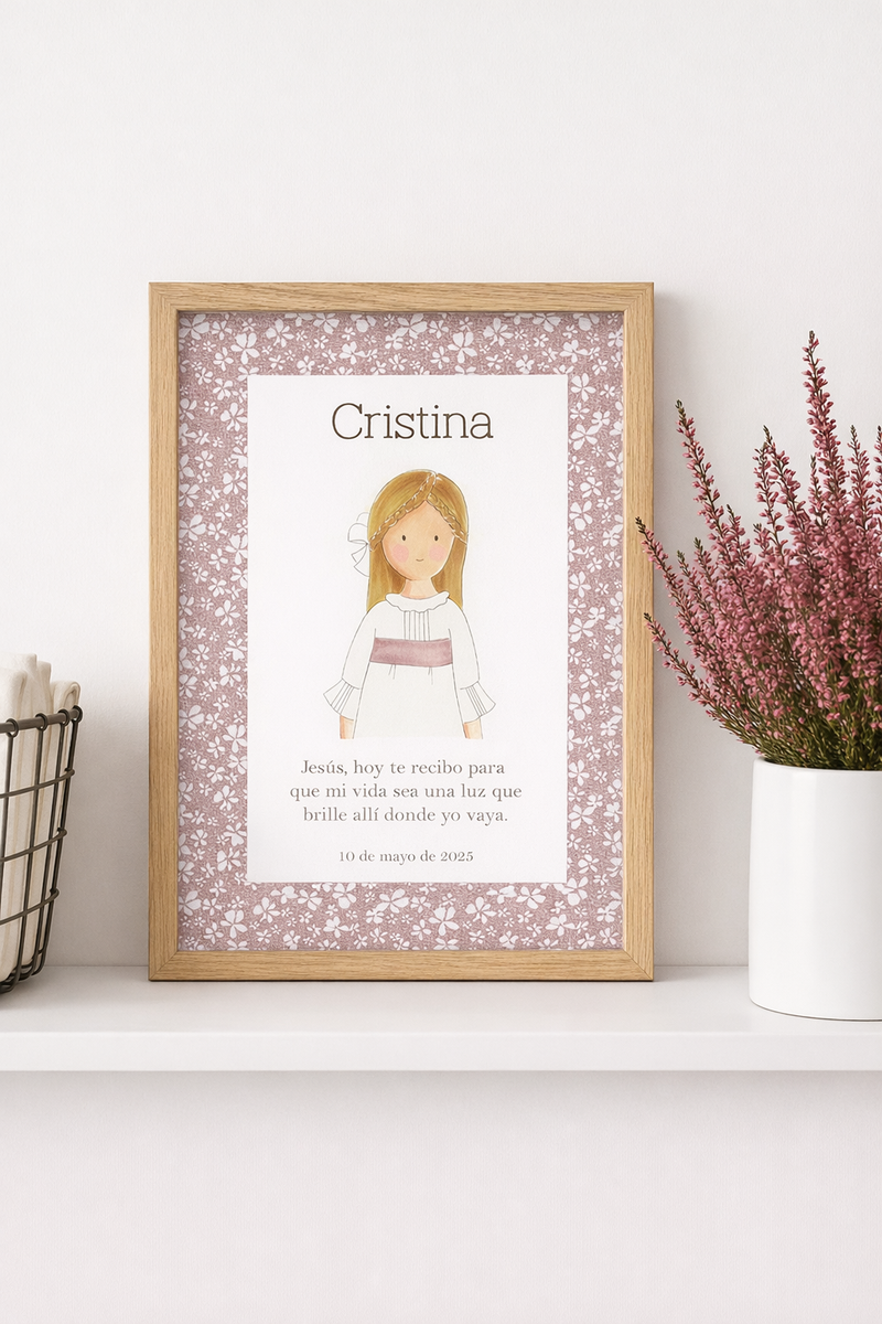 Cuadro Comunión Niña París Rosa