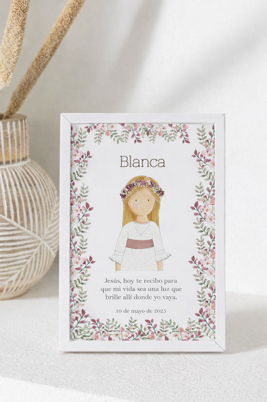 Cuadro Madera Comunión Guinda Rosa