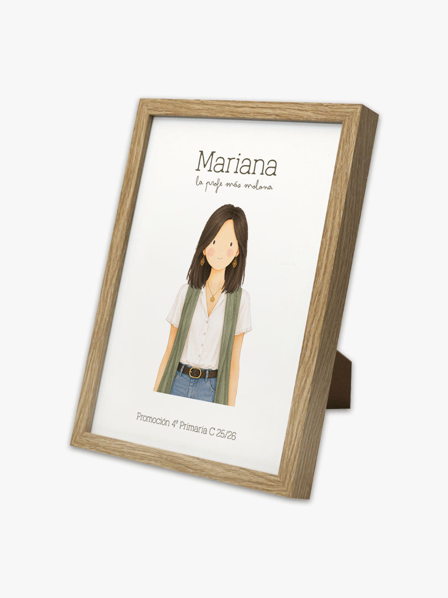 cuadro de madera natural de diseño profesora morena personalizado con nombre