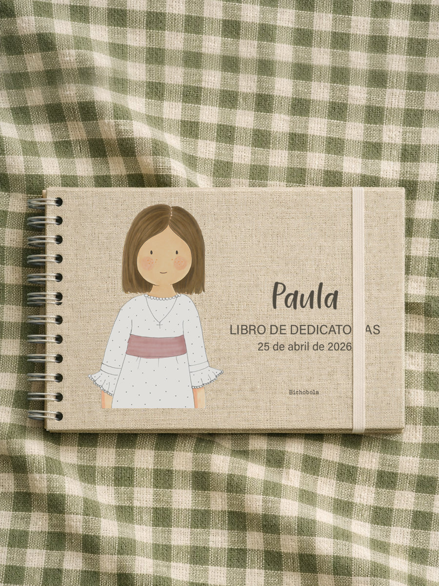 libro dedicatorias comunion con diseño amelia plumeti personalizable con nombre y fecha
