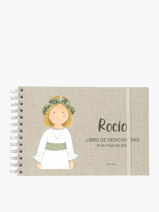 libro dedicatorias primera comunión diseño amelia con vestido plumeti