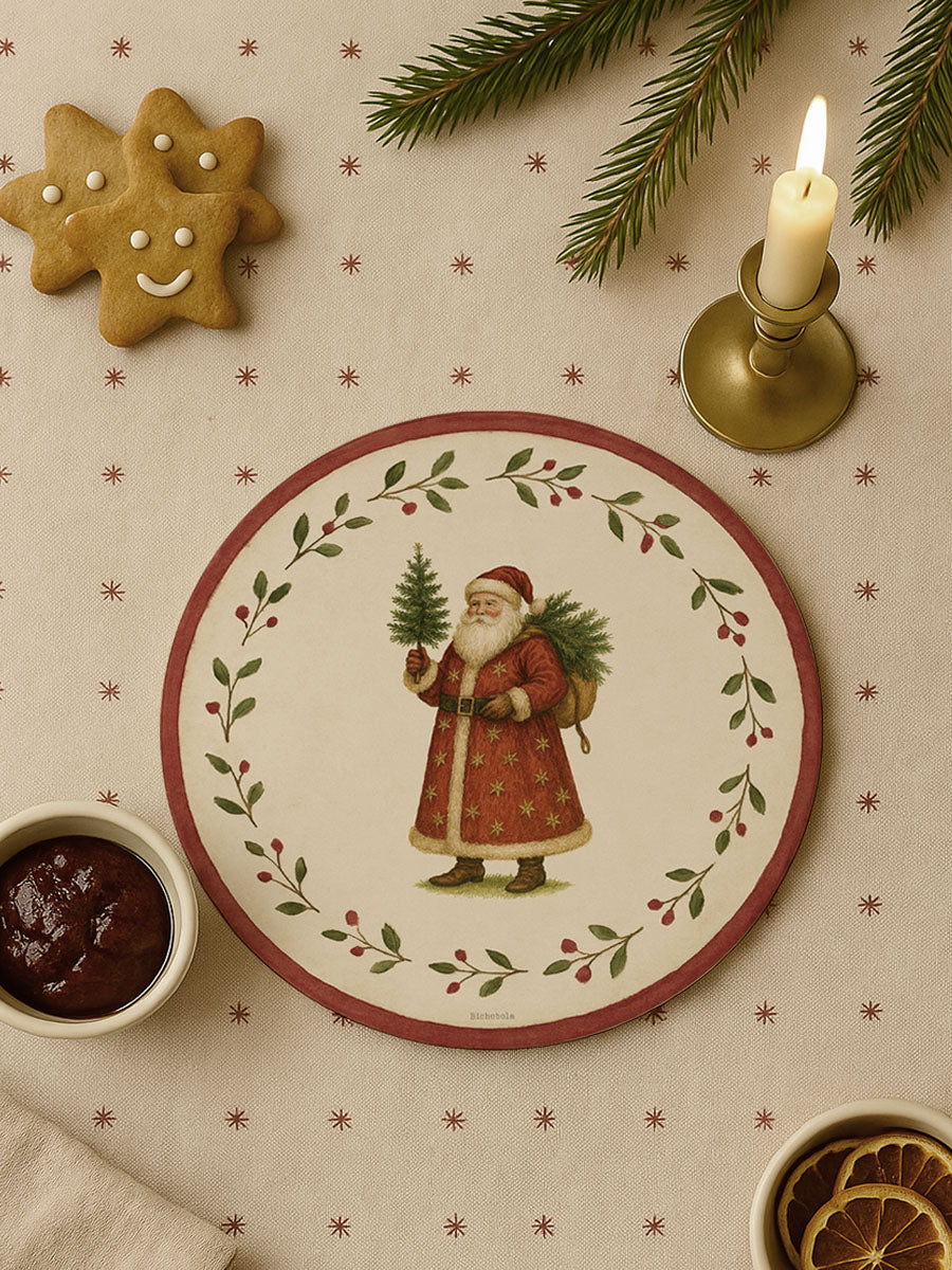 Mantel Redondo Bayas Papa Noel