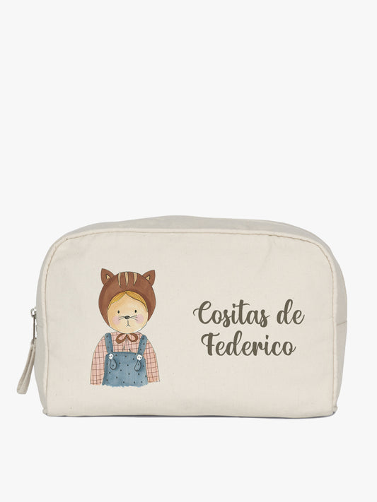 neceser cuadrado grande con diseño curro el zorro personalizado con nombre
