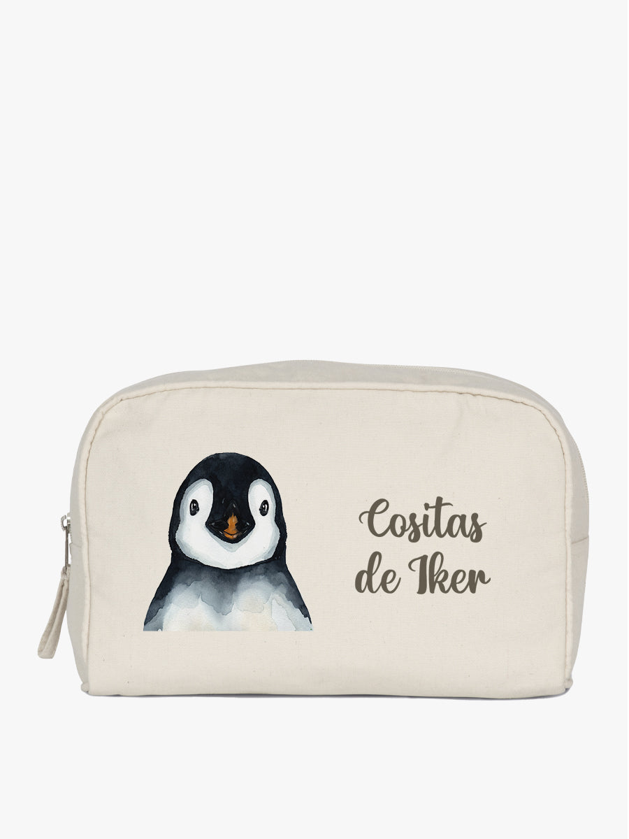 neceser cuadrado grande diseño pingüino personalizado con nombre
