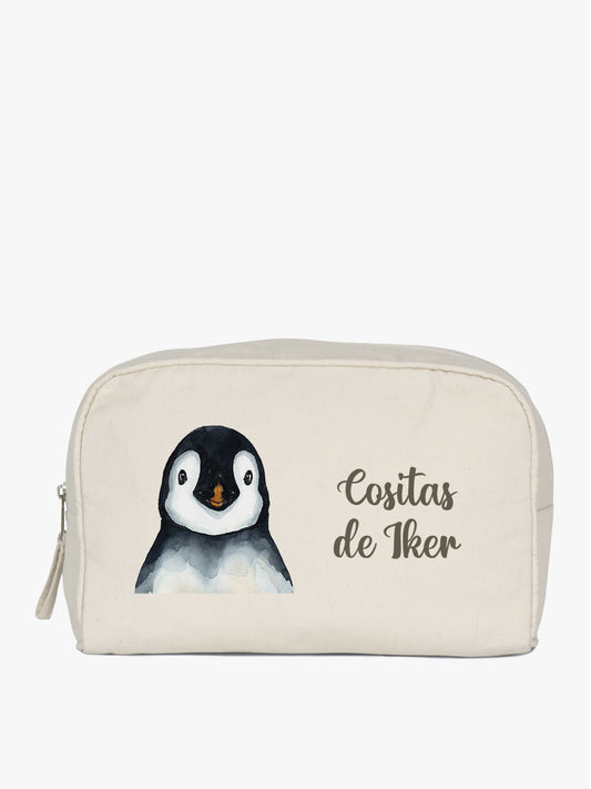 neceser cuadrado grande diseño pingüino personalizado con nombre