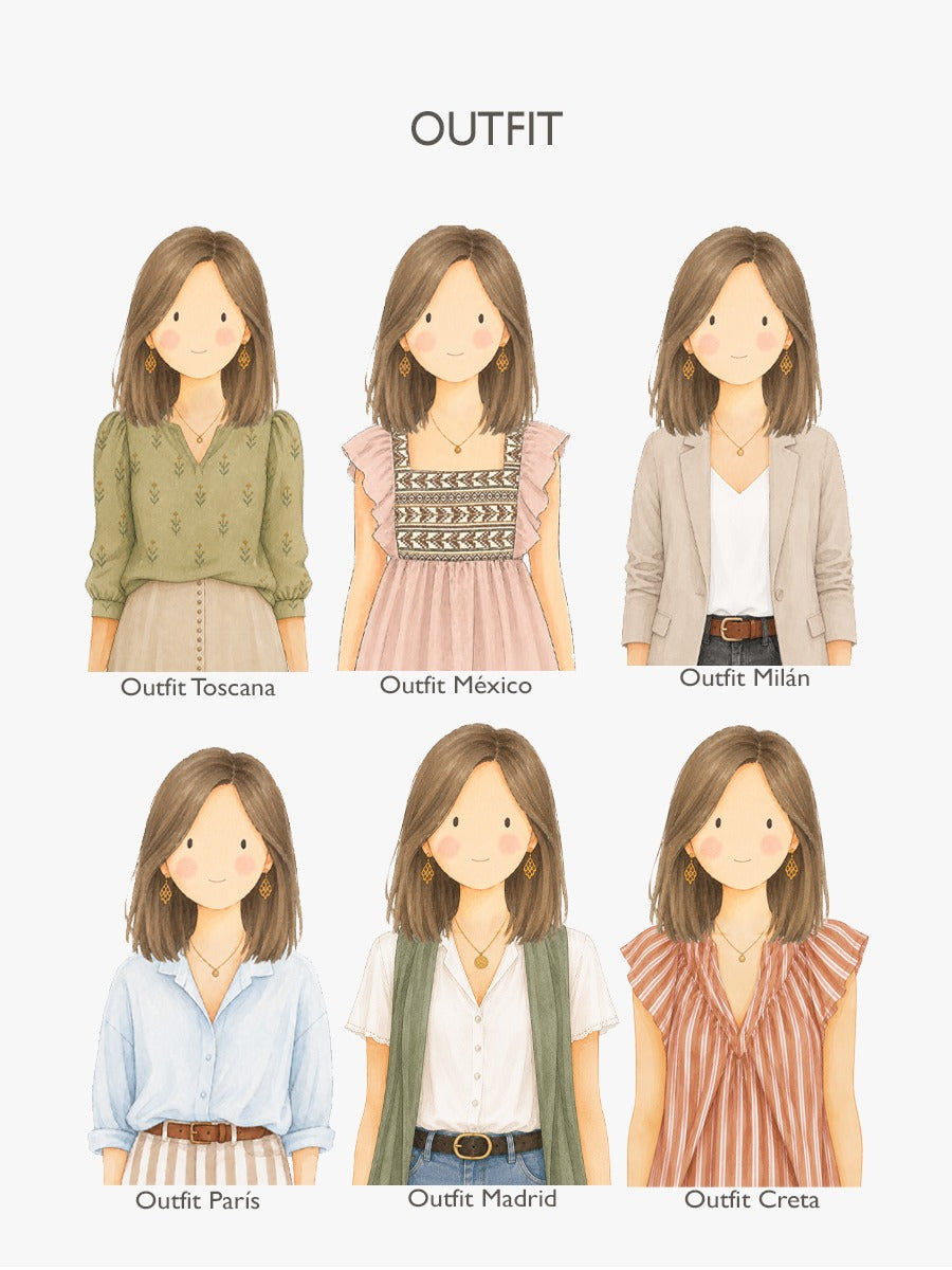 Outfits de mujer personalizados estilo París, Madrid, Milán, Toscana y Creta