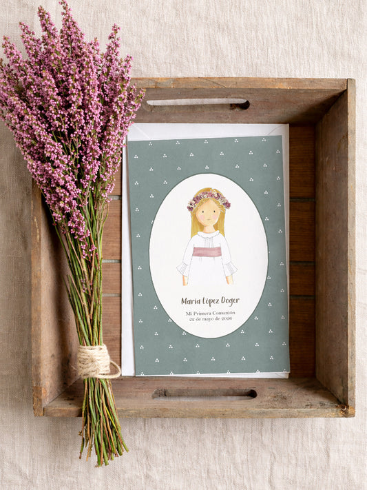 Recordatorio Comunión Motas Verde Agua