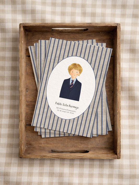 Recordatorio Comunión Raya Rústica Azul