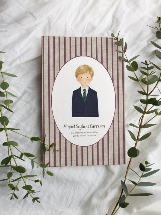 Recordatorio Comunión Raya Rústica Burdeos