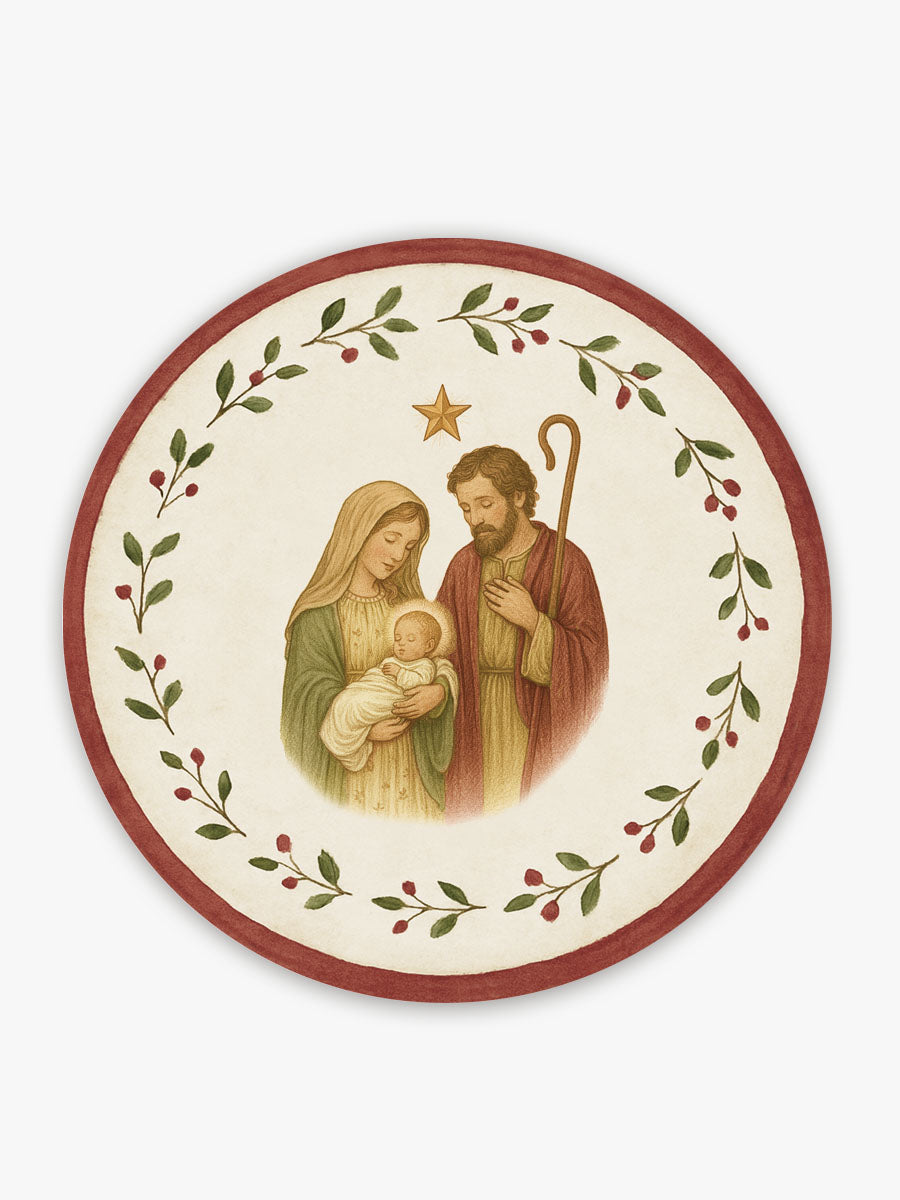 Mantel individual Navidad Sagrada Familia - detalle del diseño con bayas