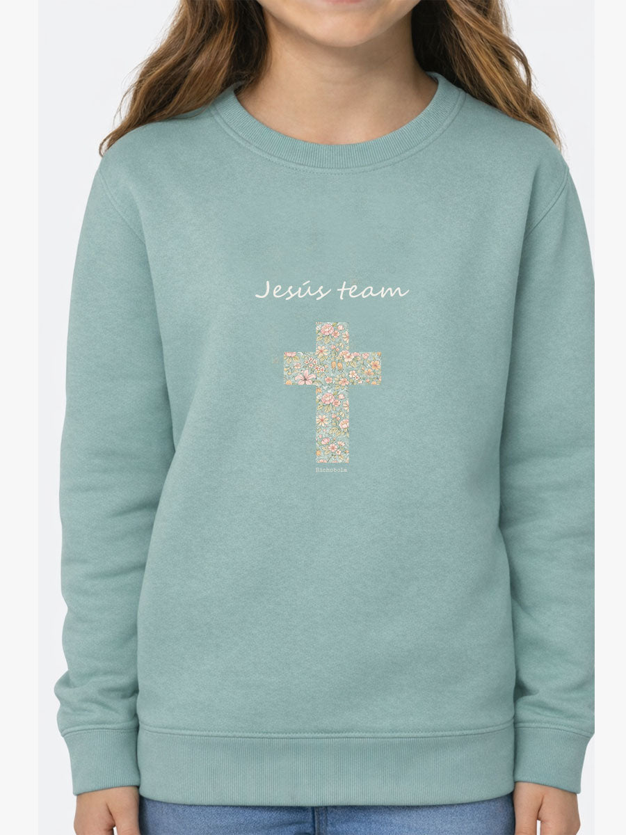Sudadera Jesús Team Cruz Jardín color Aloe para Primera Comunión niño
