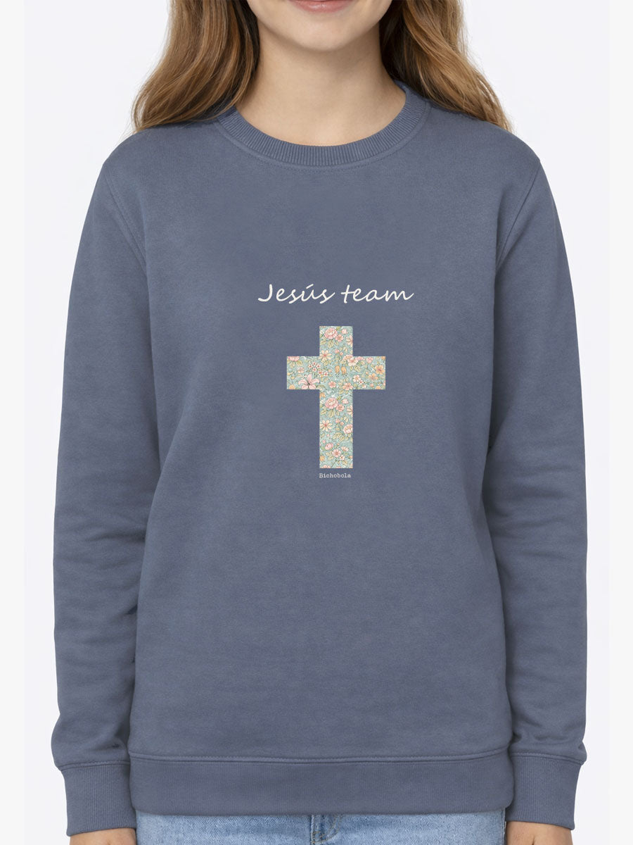 Sudadera Jesús Team Cruz Jardín color Blue Grey para Primera Comunión niño
