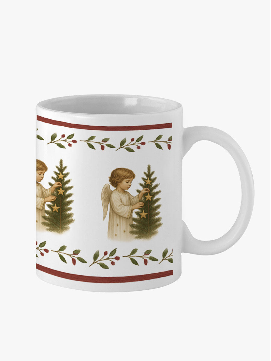 Taza de loza navideña con diseño de ángel - cerámica esmaltada