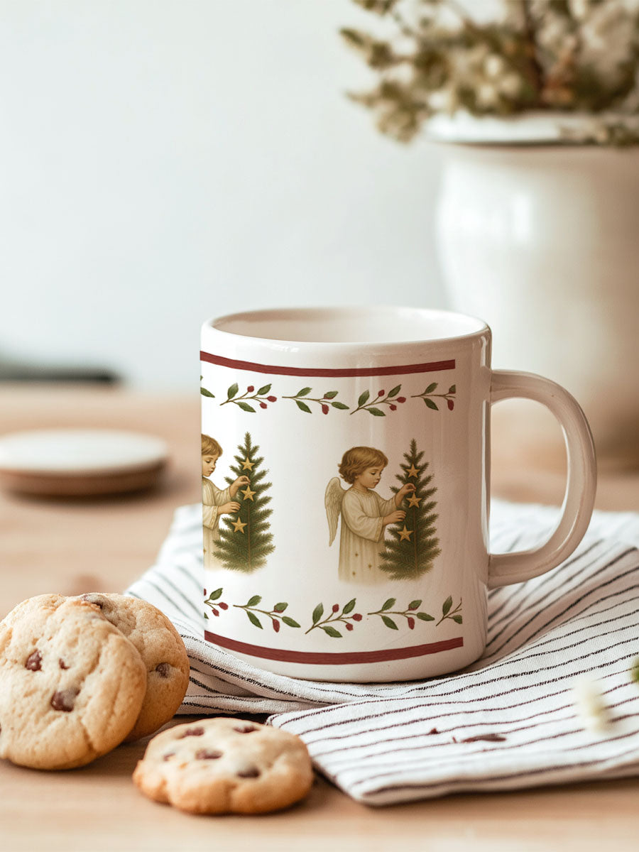Taza navidad ángel - detalle del diseño en cerámica